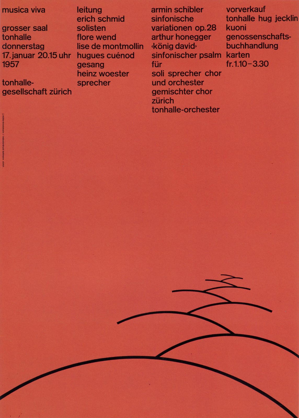 1. Zurich Tonhalle. musica viva. Concert poster, 1957