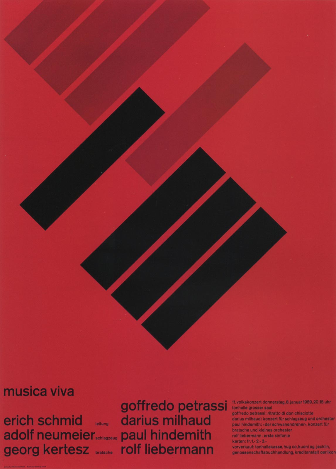 5. Zurich Tonhalle. musica viva. Concert poster, 1958