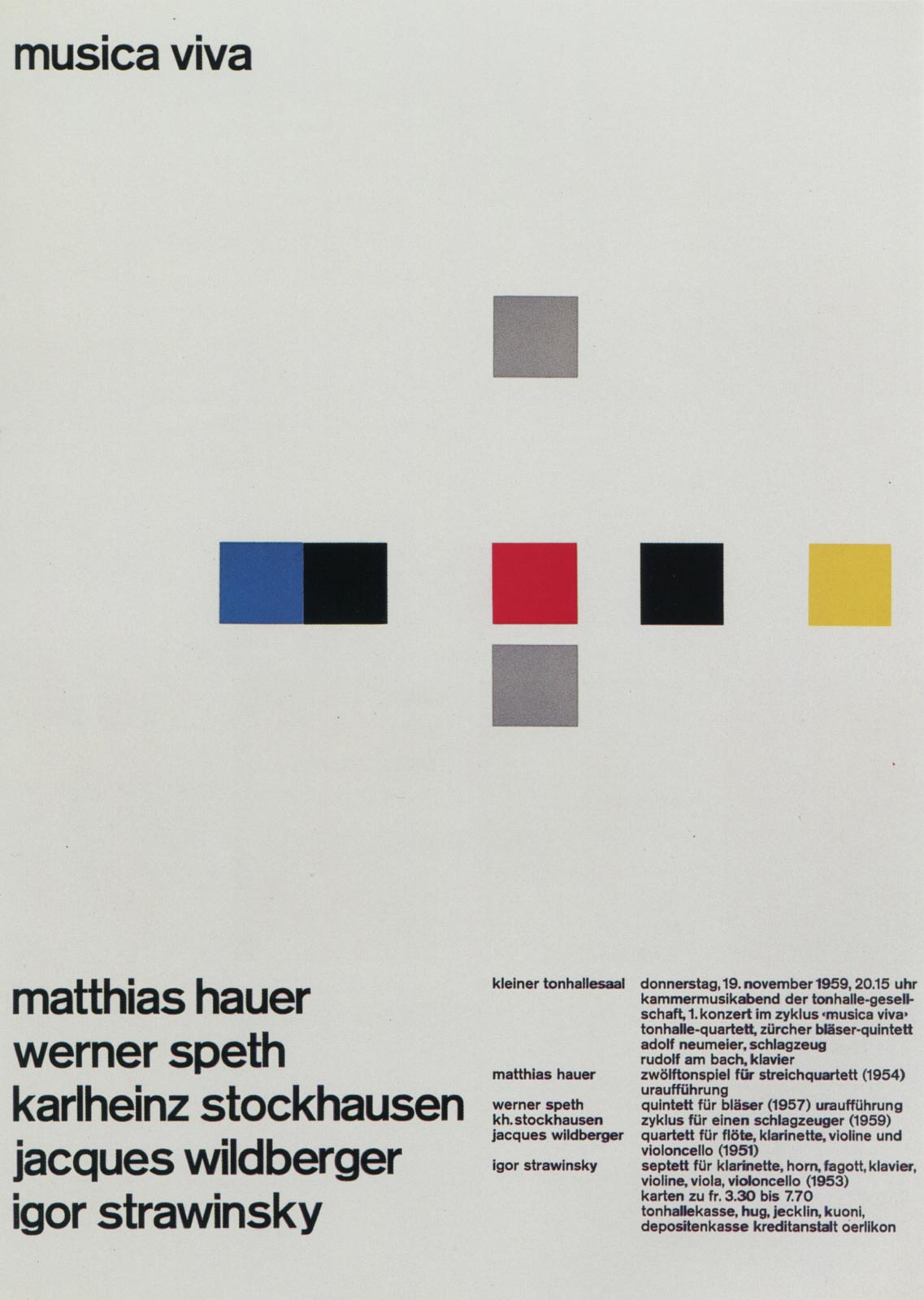 7. Zurich Tonhalle. musica viva. Concert poster, 1959