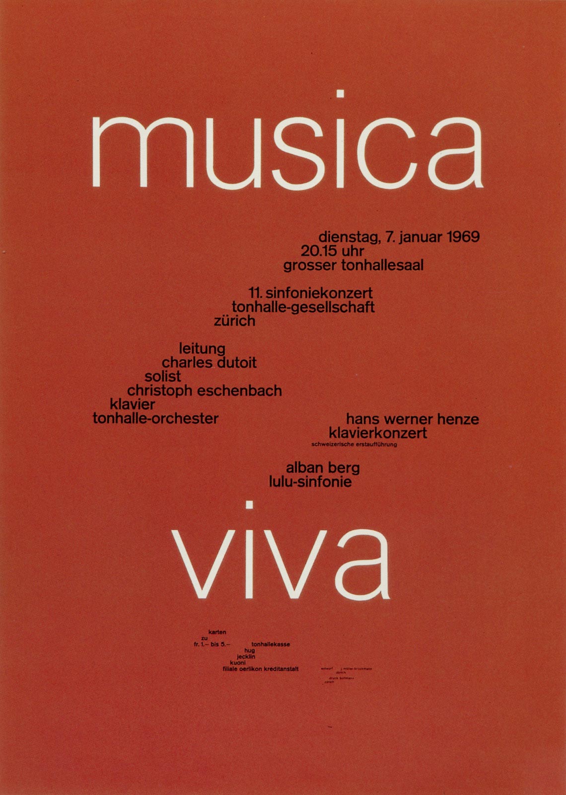9. Zurich Tonhalle. musica viva. Concert poster, 1969