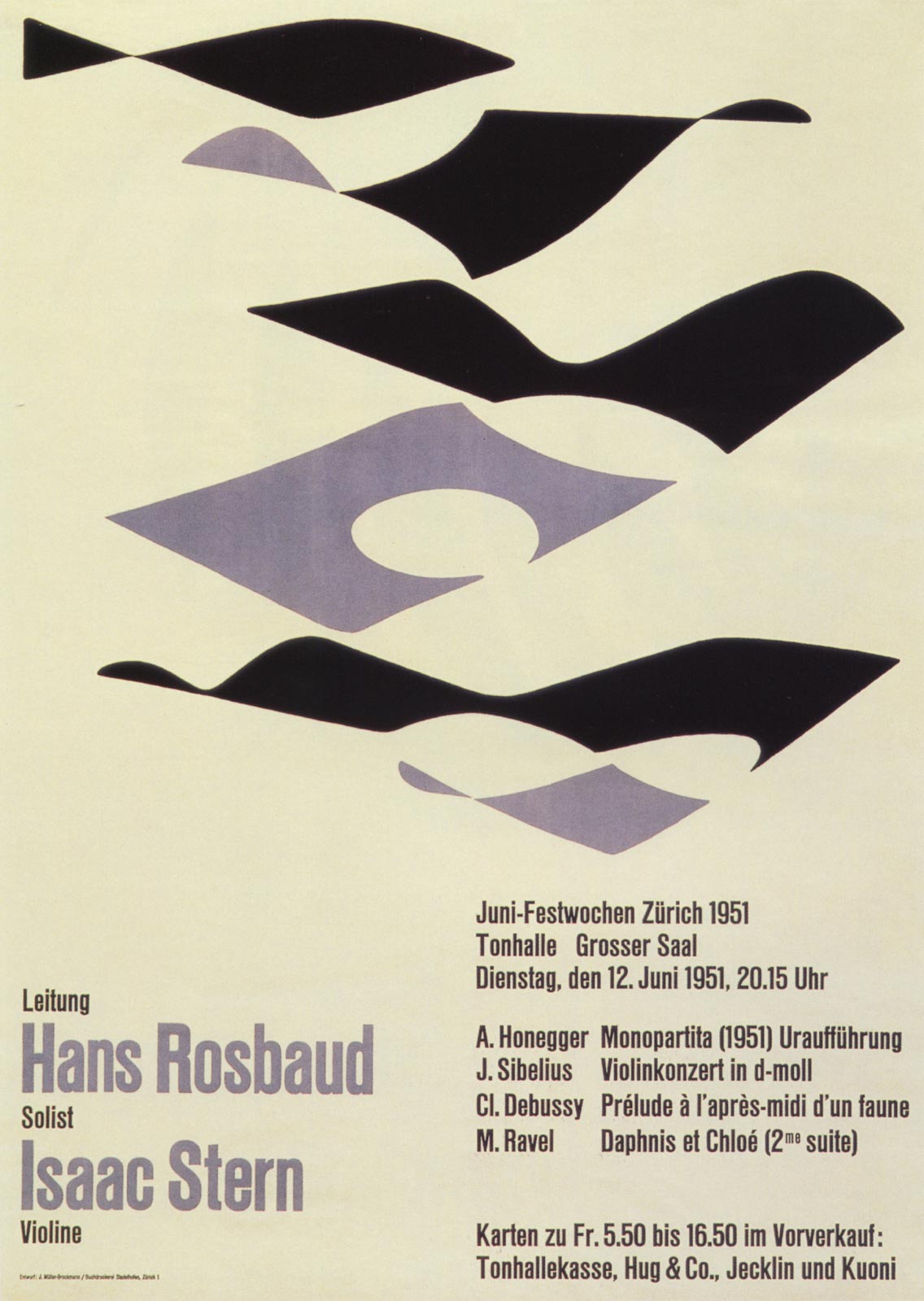 12. Zurich Tonhalle. June Festival. Concert poster, 1951