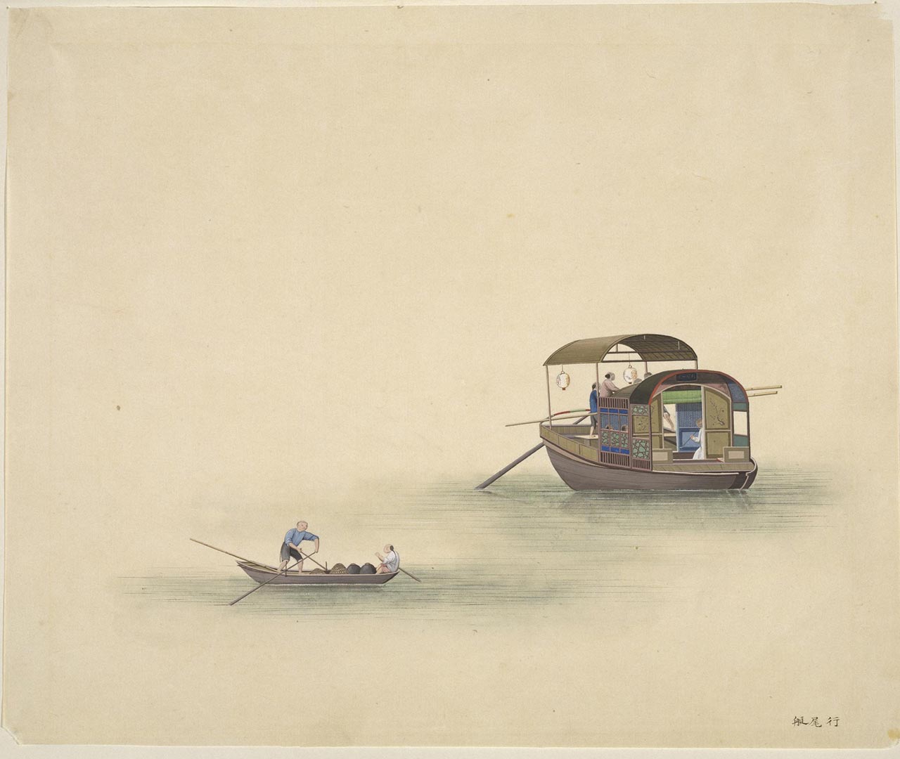 A tail boat, a small craft carrying merchandise that usually followed a larger boat. 