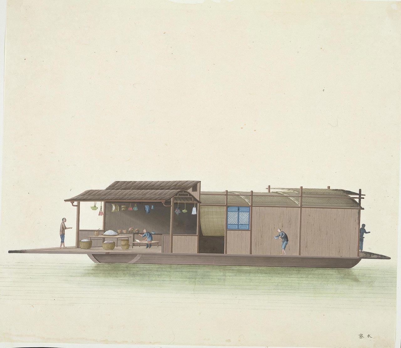 A floating grocery, where food such as pork, rice and fruit was sold alongside cooking stoves, joss sticks and paper ingots.