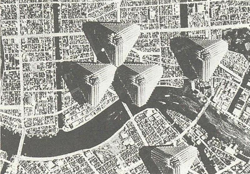 Dwelling City, Model superposed on a Tokyo aerial photograph, 1964