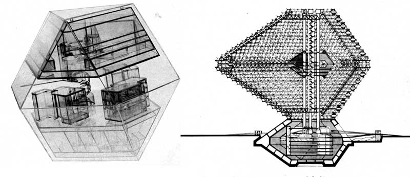 Dwelling City, section and axonometric drawing, 1964