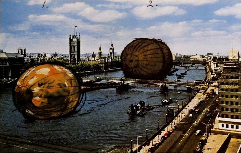 Claes Oldenburg, Proposed Colossal Monument for Thames River; Thames "Ball" 1967