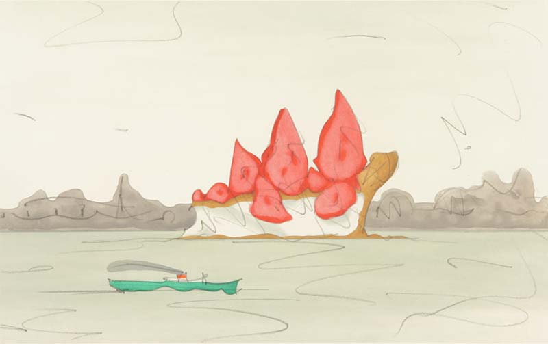 Claes Oldenburg, Proposed Monument for Mill Rock, East River, NYC: Slice of Strawberry Cheesecake, 1992