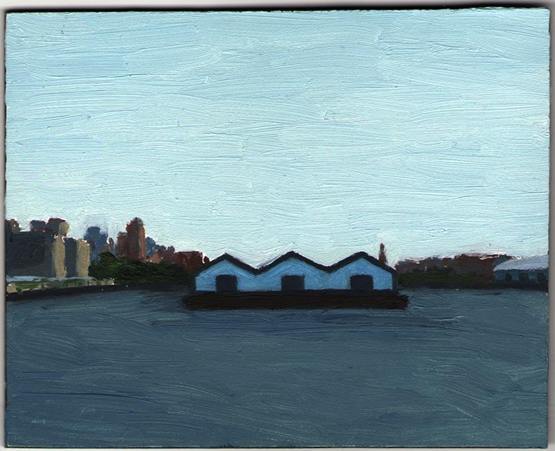 Waterfront Warehouses 2012, Oil on Panel, 4 x 4 7/8"