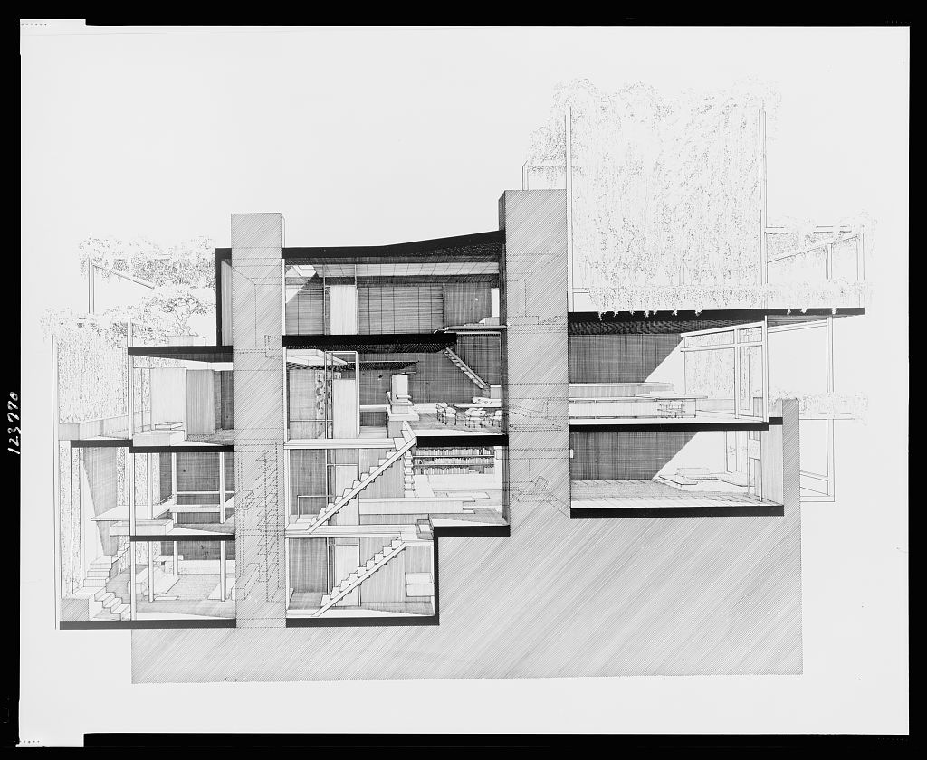 [Paul Rudolph's penthouse apartment, 23 Beekman Place, New York City. 1965, Cross section. Photograph]