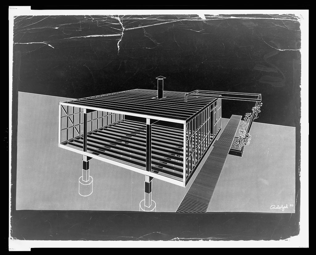 [Miller guest house, Casey Key (Sarasota), Florida. 1950, Framing system. Perspective]
