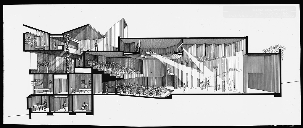 [Creative Arts Center (Dana Arts Center), Colgate University, Hamilton, New York. 1964, Perspective section rendering]