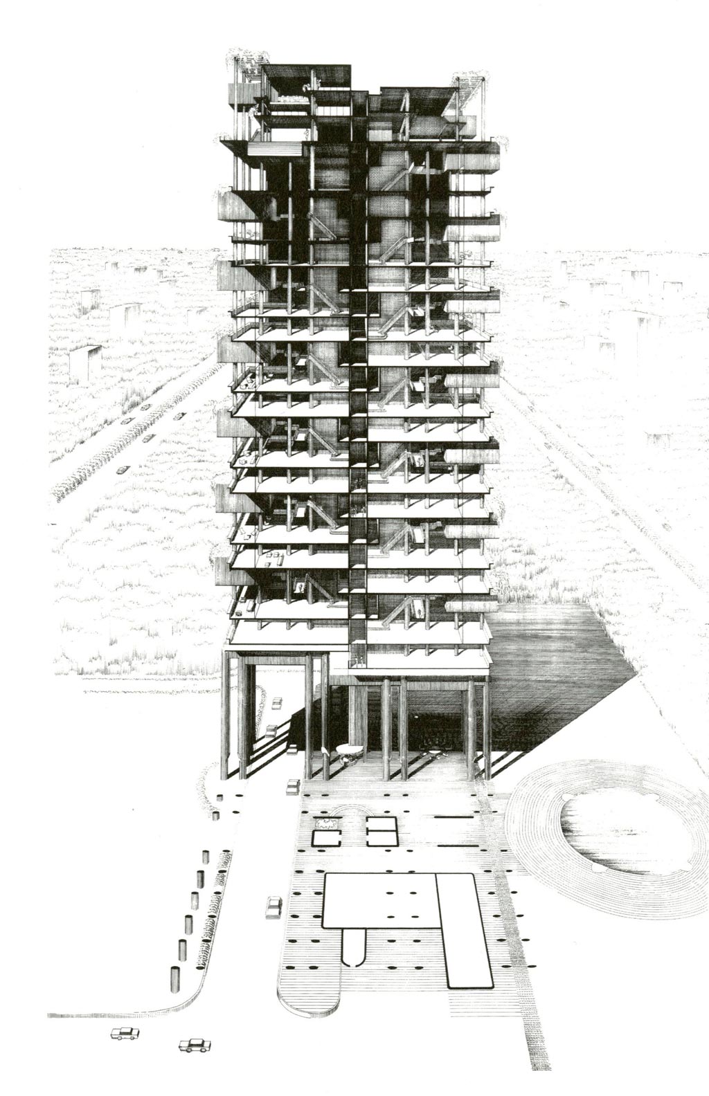 [The Colonnade Condominiums, Singapore. Perspective section. 1970]