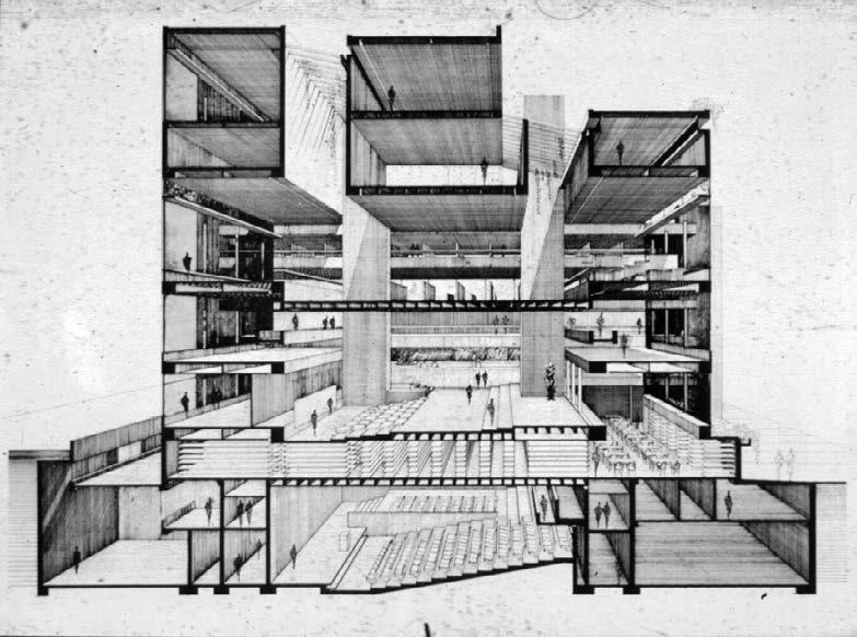 [Art and Architecture Building, Yale University, New Haven, Connecticut. Perspective section. 1964, Photograph of drawing]
